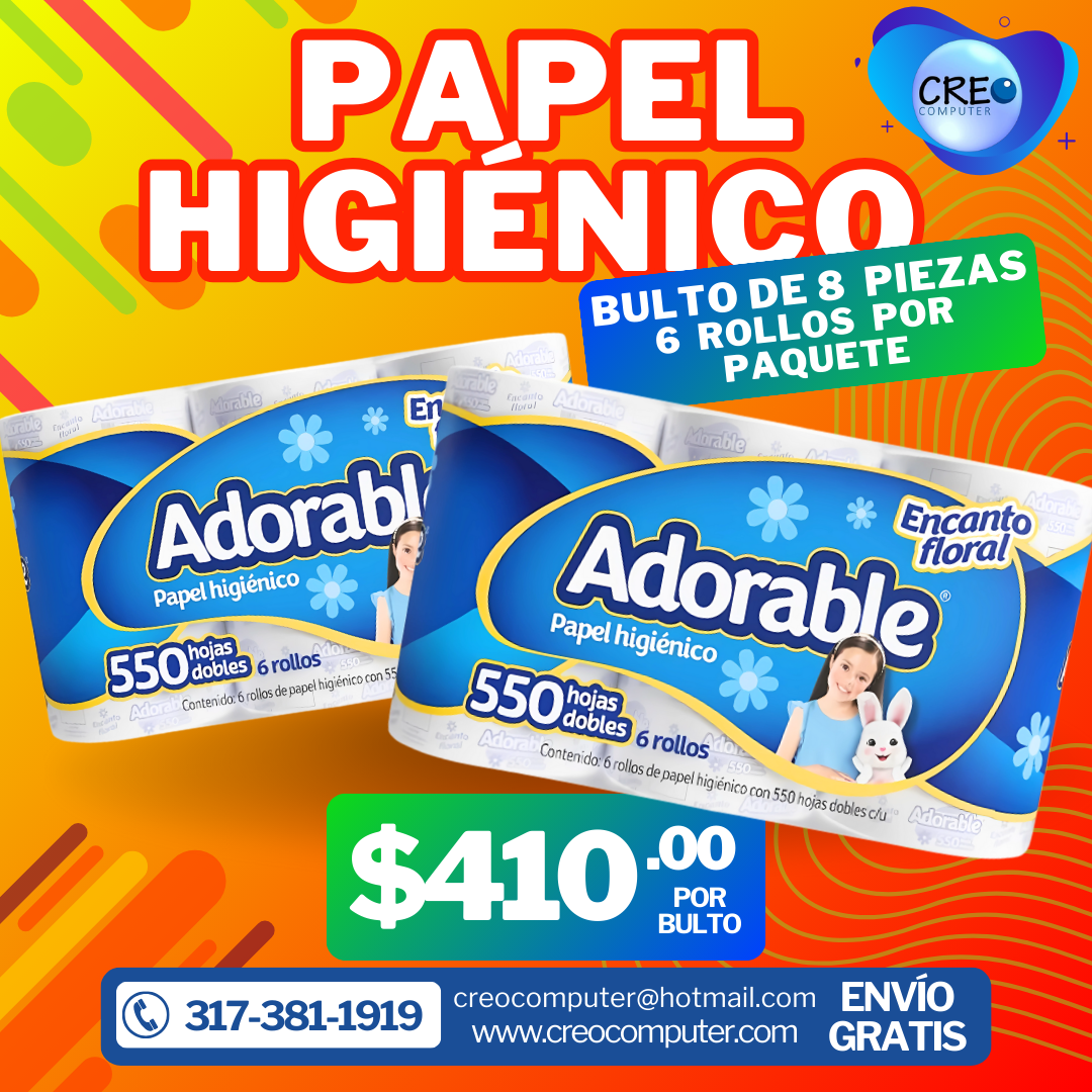 Adorable Papel Higiénico - Bulto de 8 Piezas con 6 Rollos