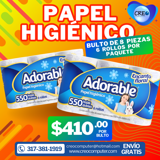 Adorable Papel Higiénico - Bulto de 8 Piezas con 6 Rollos