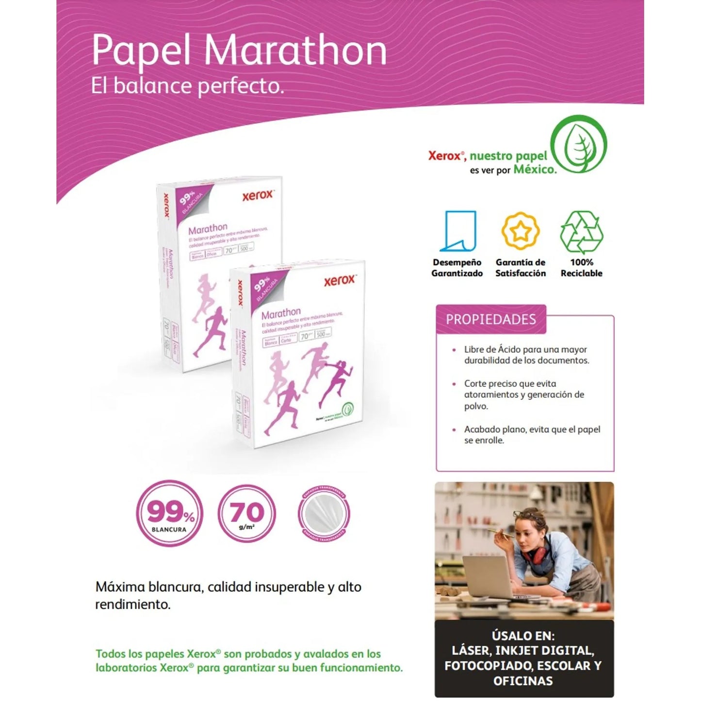 Caja de Papel "Tamaño Carta o Oficio" Xerox "Marathon" Multipropósito 99% Blancura 5000 hojas