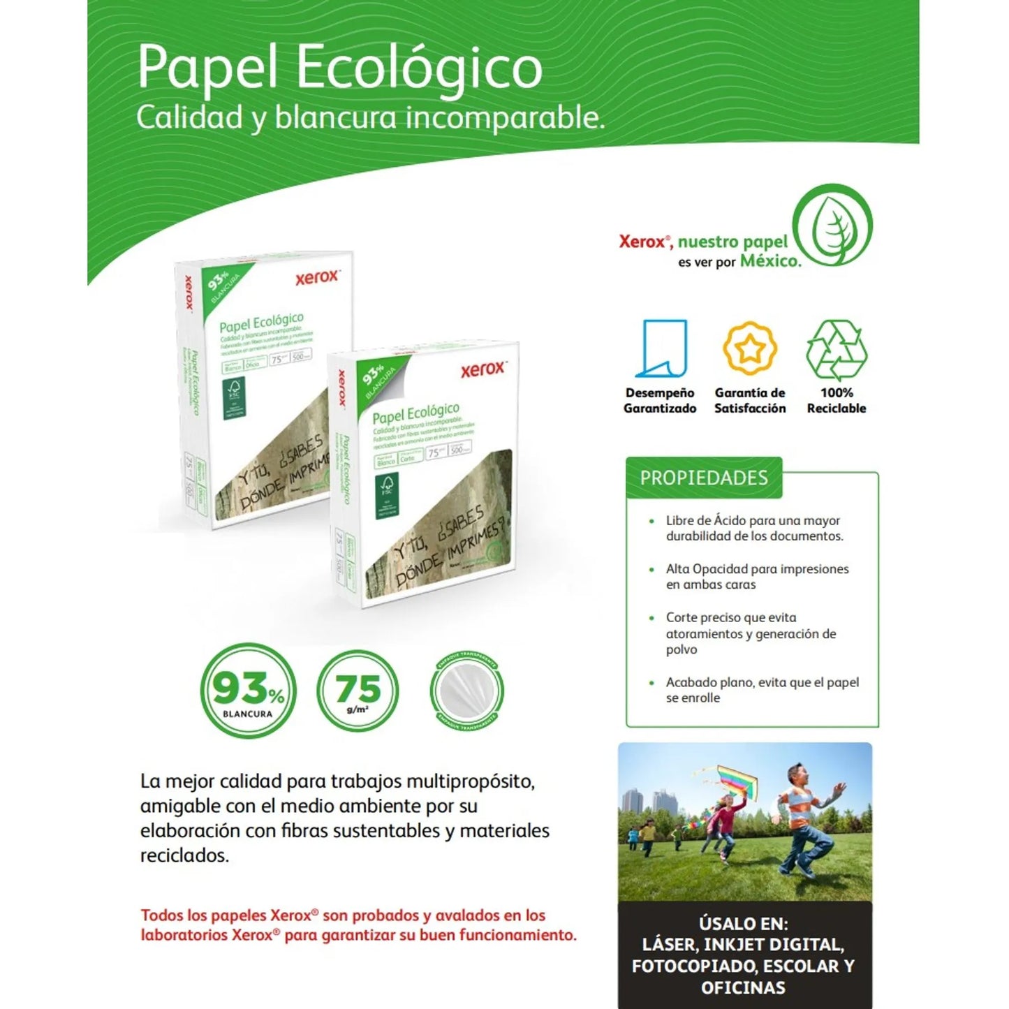 Caja de Papel "Tamaño Carta o Oficio" Xerox "Papel Ecológico" Multipropósito 93% Blancura 5000 hojas