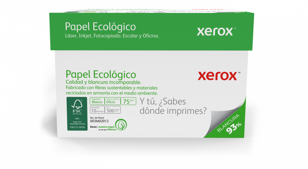 Caja de Papel "Tamaño Carta o Oficio" Xerox "Papel Ecológico" Multipropósito 93% Blancura 5000 hojas