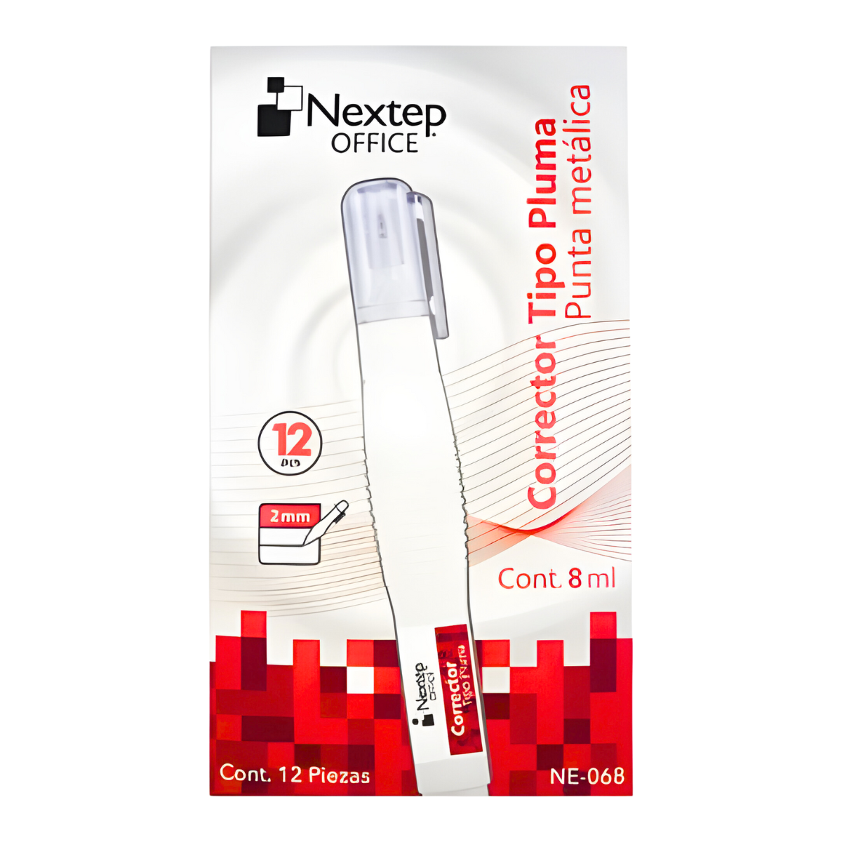 Corrector Nextep Tipo Pluma 8 ml Punta Metálica - Caja con 12 Piezas