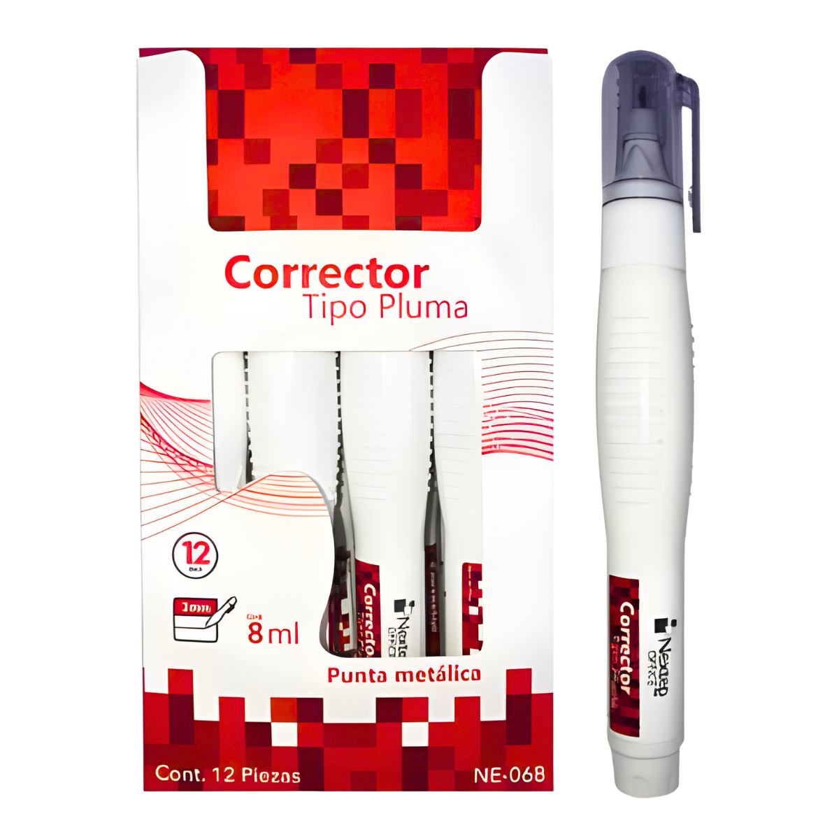 Corrector Nextep Tipo Pluma 8 ml Punta Metálica - Caja con 12 Piezas