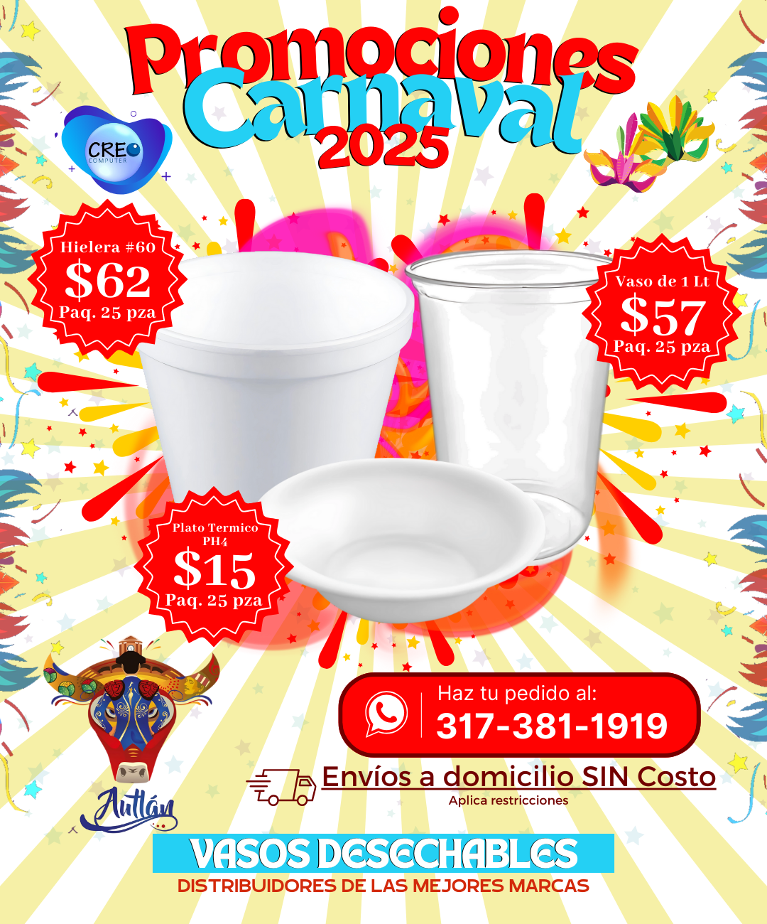 Promoción Desechables - Vasos 1 Litro, Hielera #60 y Plato PH4