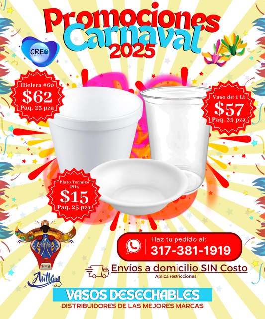 Promoción Desechables -  Vasos 1 Litro, Hielera #60 y Plato PH4
