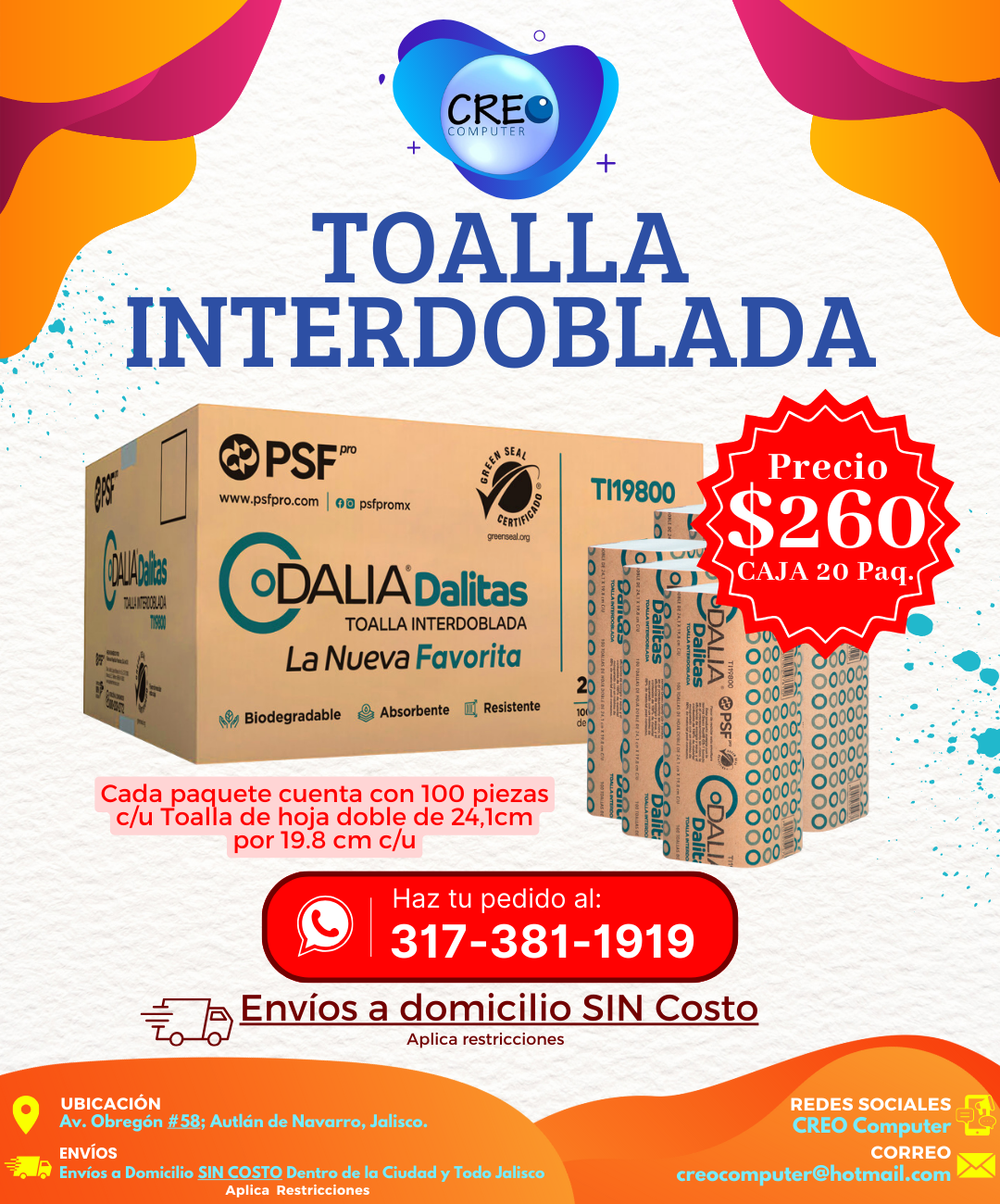 Toalla interdoblada - Dalia TI19800/(Dalitas) PROMOCION Caja con 20 Paquetes