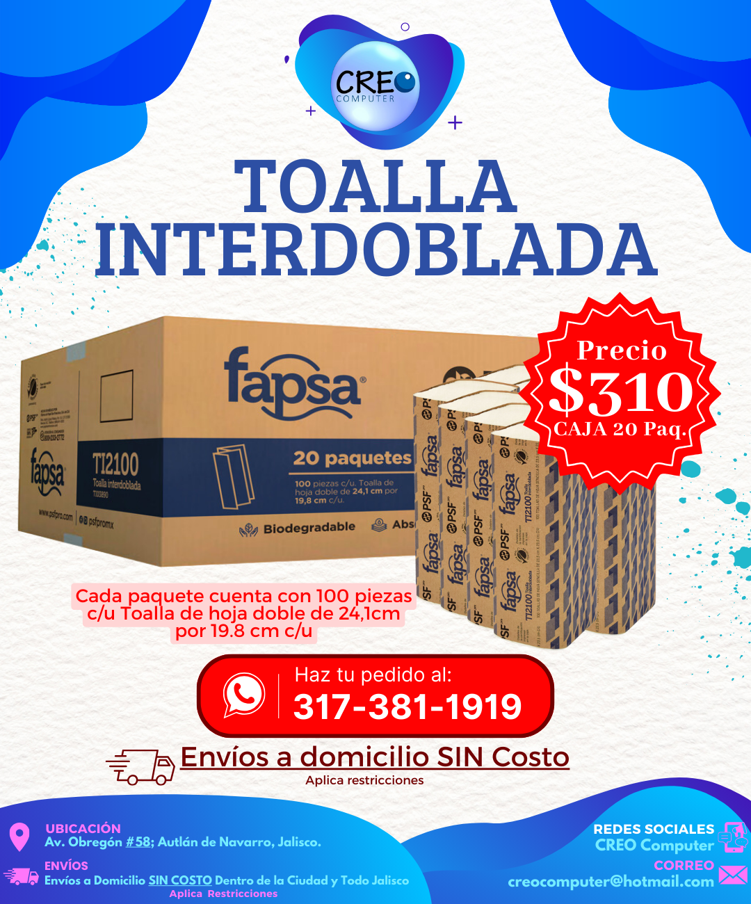 Toalla Interdoblada - Fapsa TI2100 / 20 Paquetes por Caja