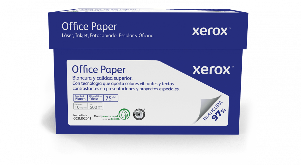 Caja de Papel "Tamaño Carta o Oficio" Xerox "Office Paper" Multipropósito 97% Blancura 5000 hojas