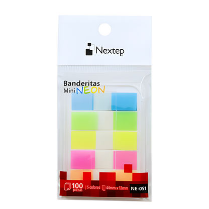 Banderitas Nextep Mini Neon 5 Colores 100 Piezas - Caja con 10 Estuches