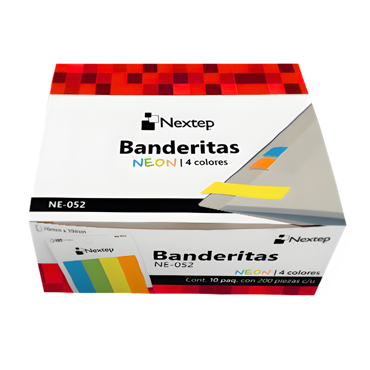 Banderitas Nextep Neon 4 Colores 200 Piezas - Caja con 10 Estuches