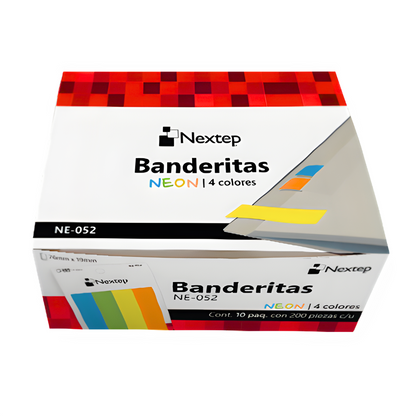 Banderitas Nextep Neon 4 Colores 200 Piezas - Caja con 10 Estuches